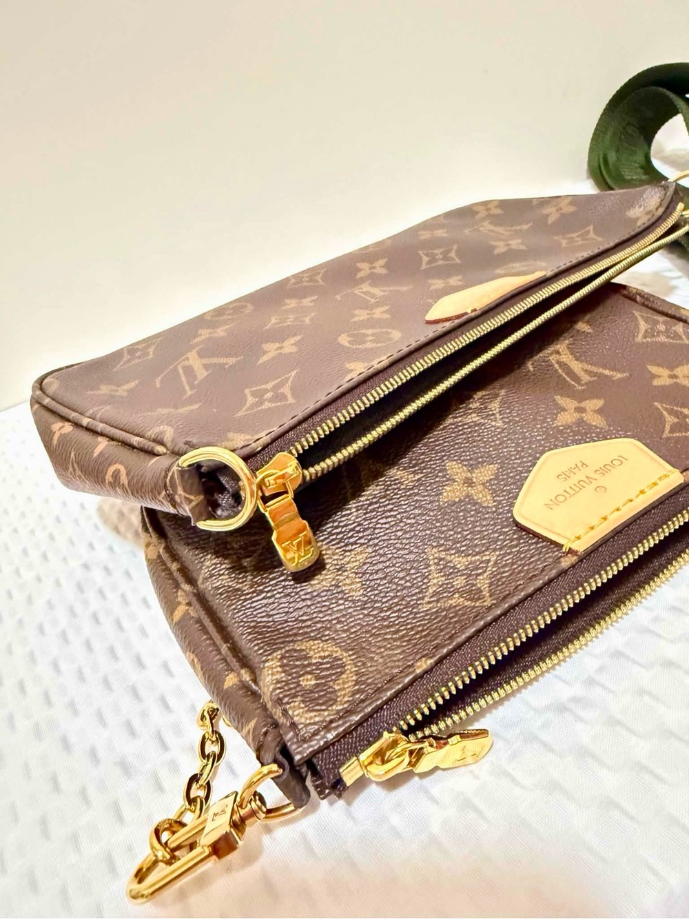 Louis Vuitton Brown Monogram Multi-Pouch Crossbody with Olive Green Strap - Picture 5 of 5